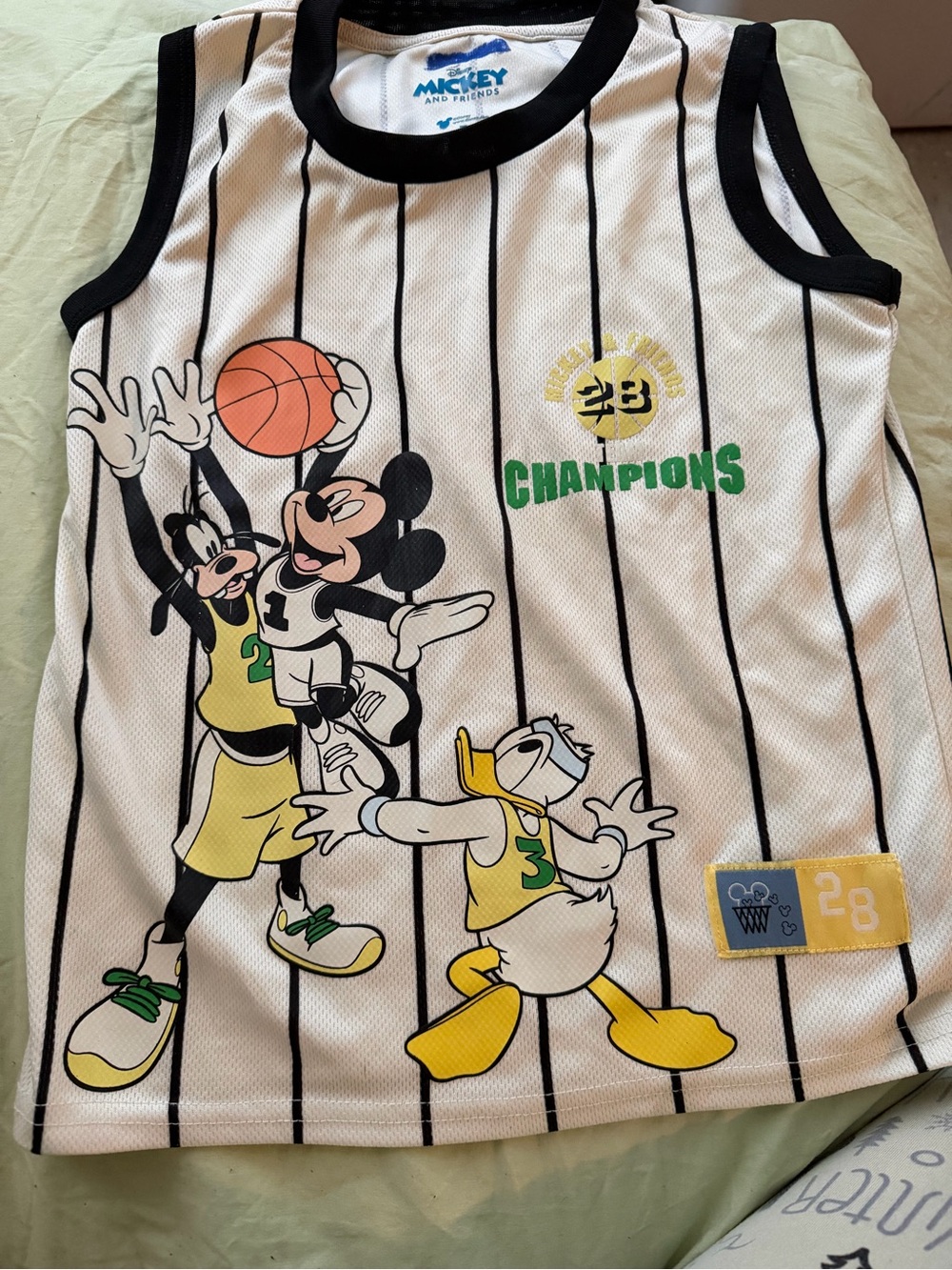 Mickey & Friends White Pinstripe Basketball Tank Top - Champions